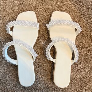 Elegant White Beaded Women's Sandals